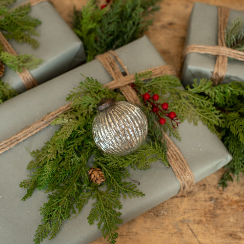 Ribbed Silver Kugel Ornament