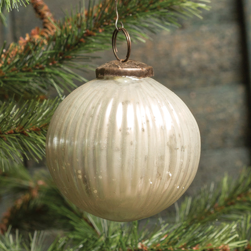 Ribbed White Kugel Ornament - Vintage Crossroads