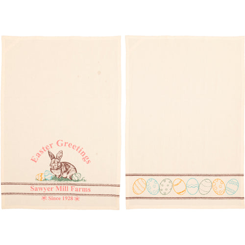 Sawyer Mill Easter Greetings Bunny Tea Towels VHC Brands