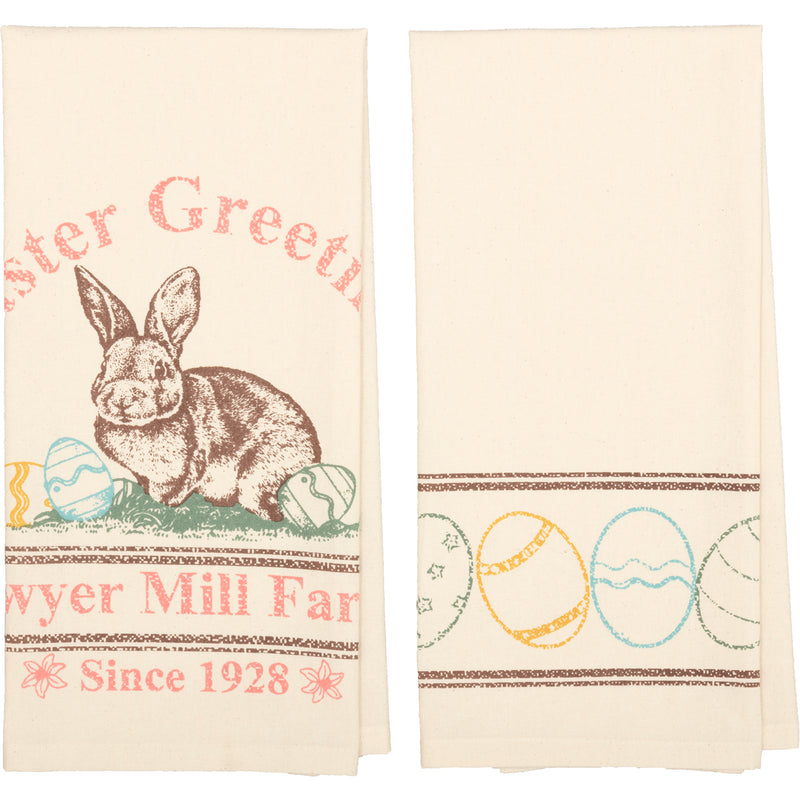 Sawyer Mill Easter Greetings Bunny Tea Towels VHC Brands