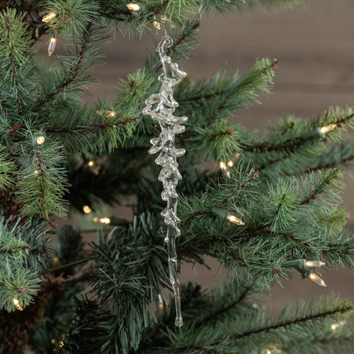 Clear Icicle Ornament With Silver Glitter Ragon House
