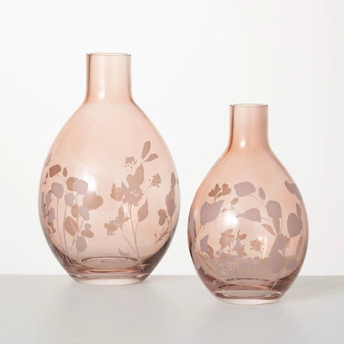 Etched Pink Glass Vase