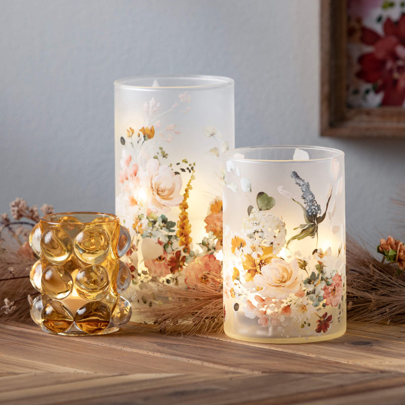 Illuminated Floral Glass Candle Holders