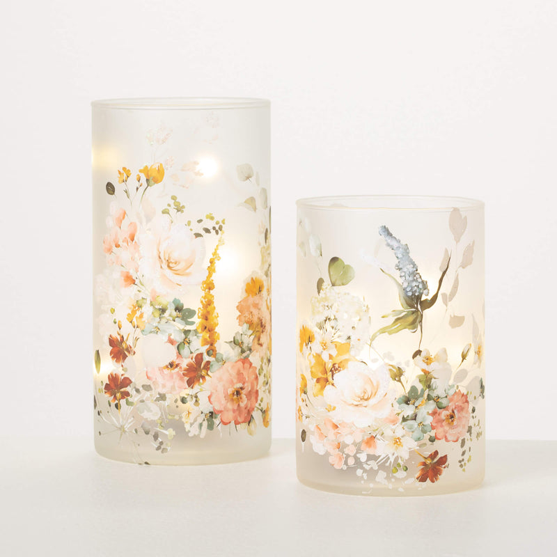 Illuminated Floral Glass Candle Holders